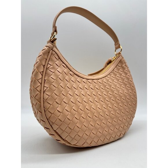 Macy's On 34th woven faux-leather shoulder hobo crossbody bag - Chai / Pink - Picture 8 of 13